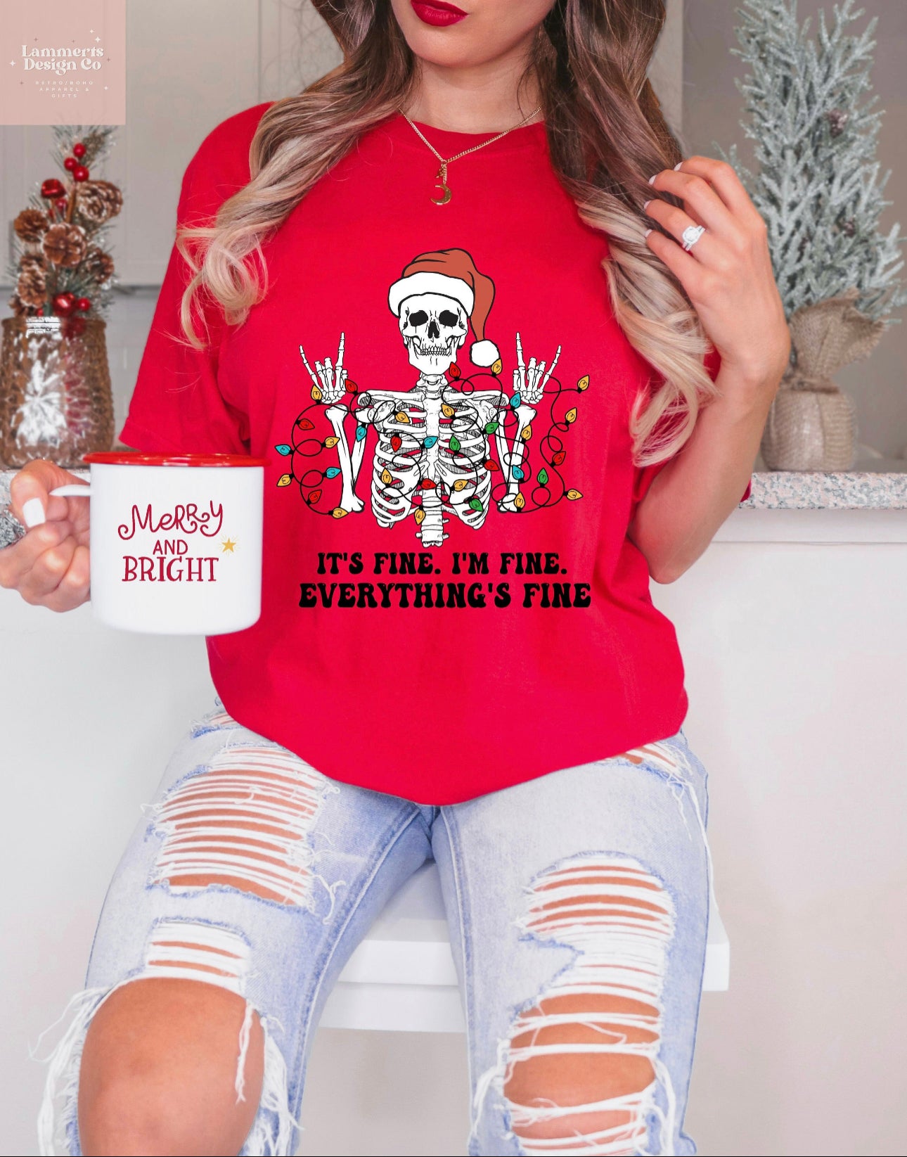 Everything's Fine Skeleton Christmas T-Shirt