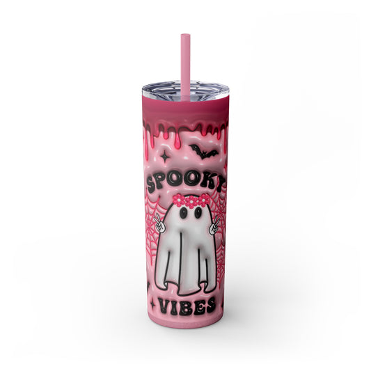 Pink Spooky Vibes Skinny Tumbler with Straw, 20oz