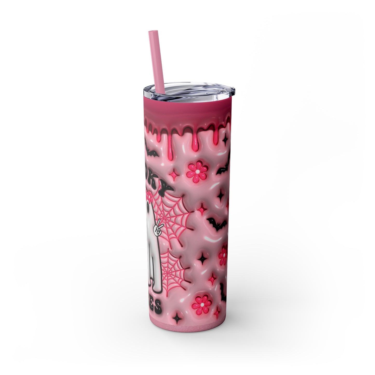 Pink Spooky Vibes Skinny Tumbler with Straw, 20oz