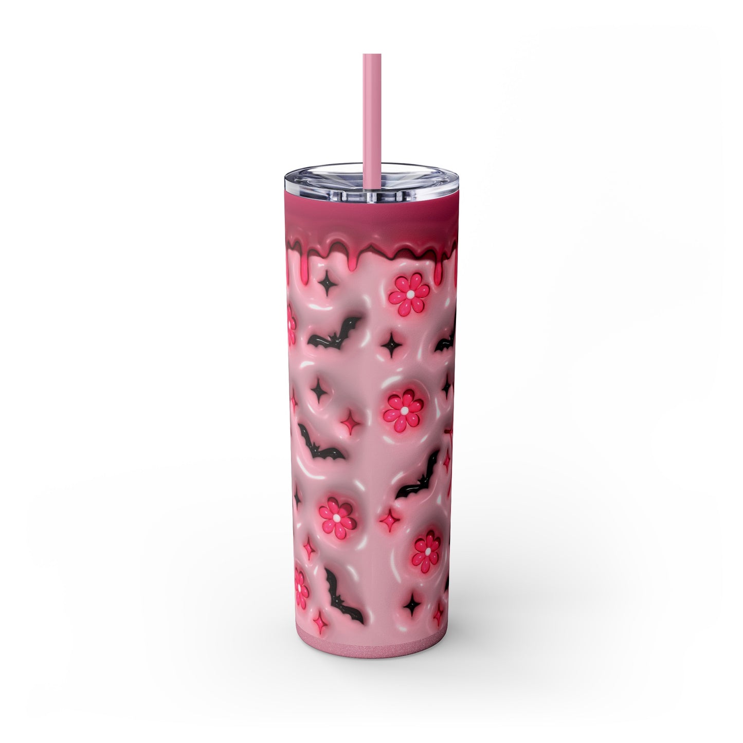 Pink Spooky Vibes Skinny Tumbler with Straw, 20oz