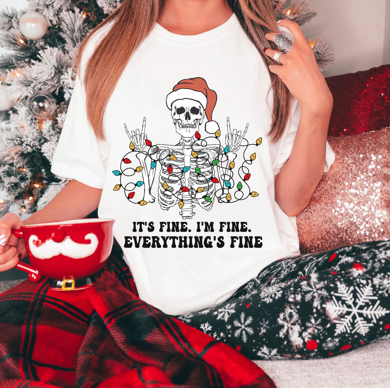 Everything's Fine Skeleton  Christmas T-Shirt