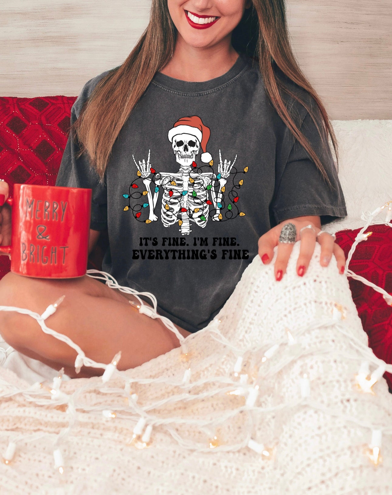 Everything's Fine Skeleton  Christmas T-Shirt