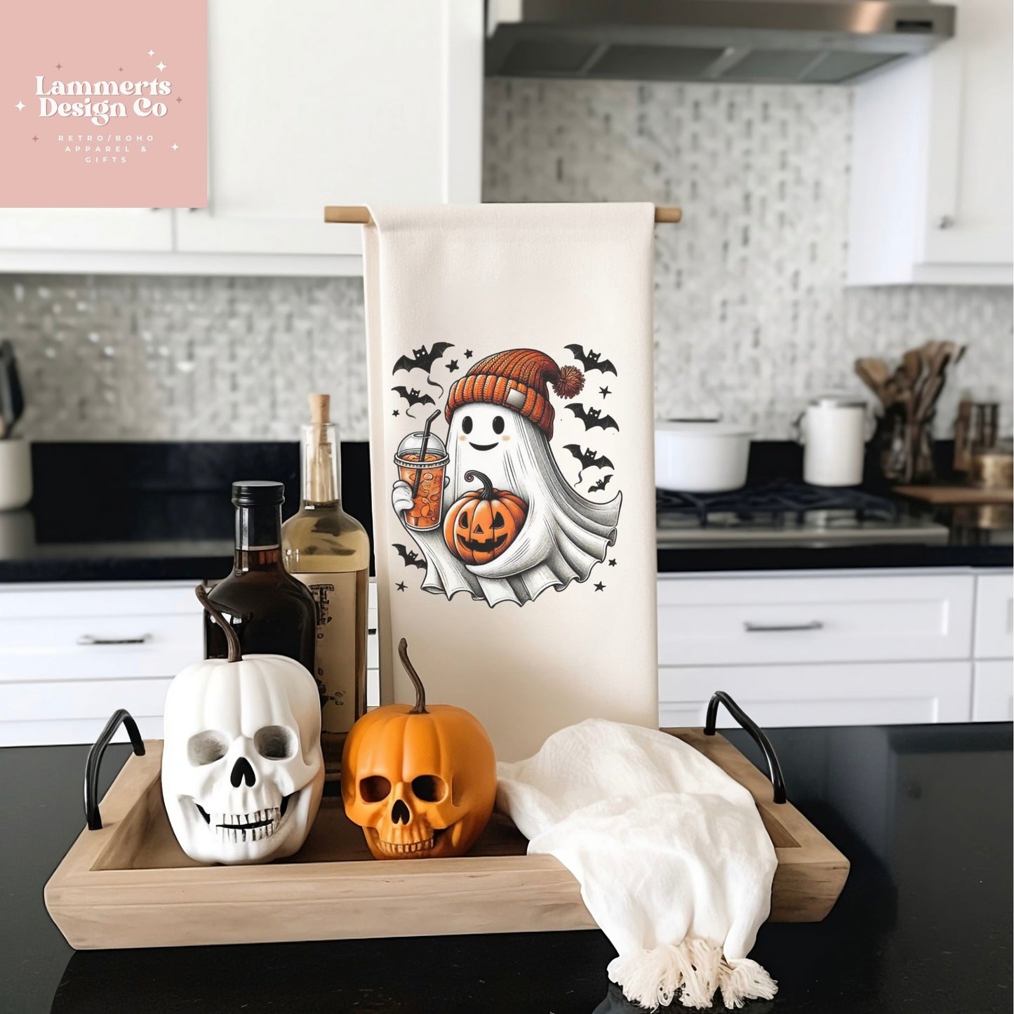 Halloween ghost tea towel