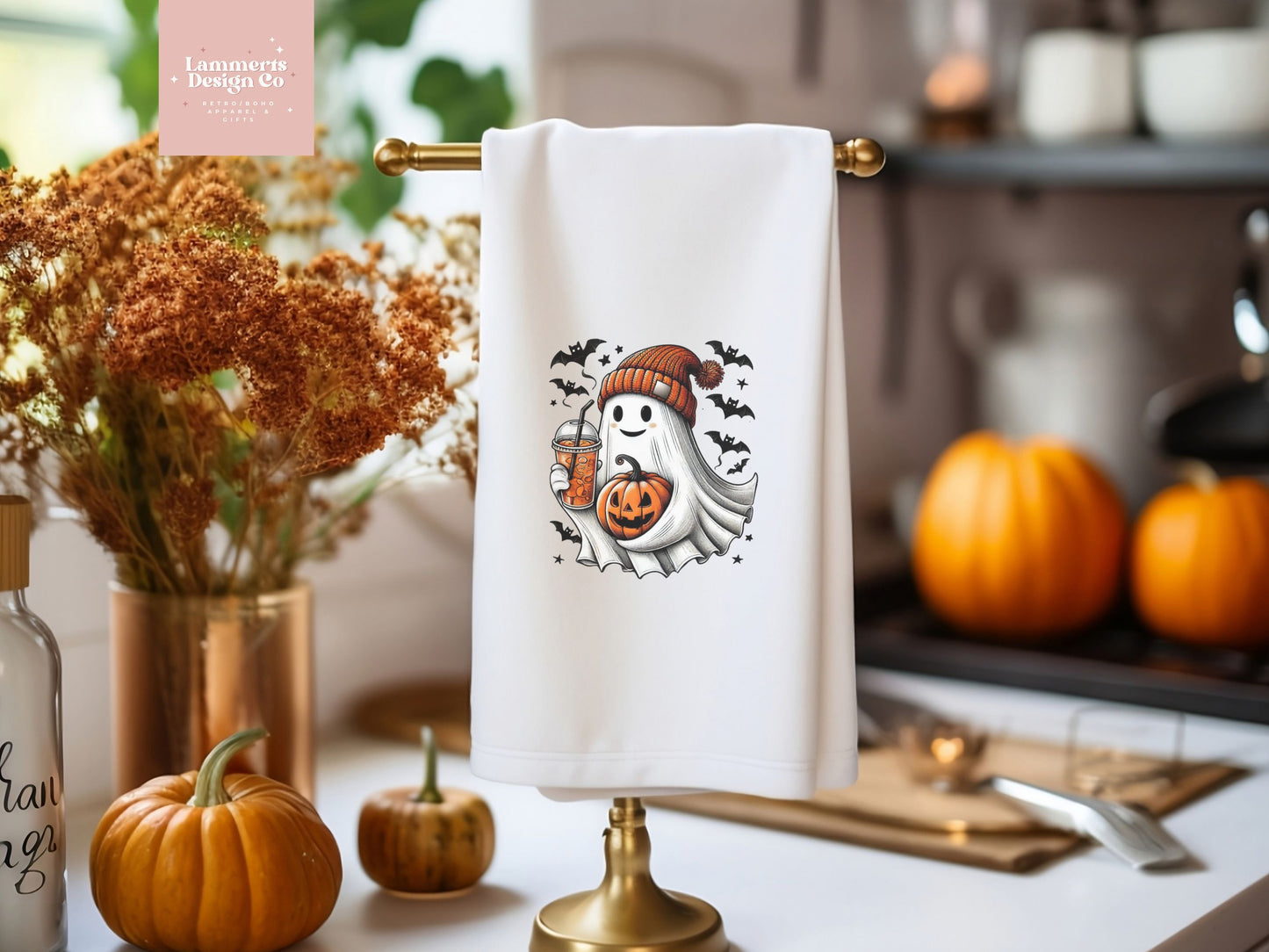 Halloween ghost tea towel